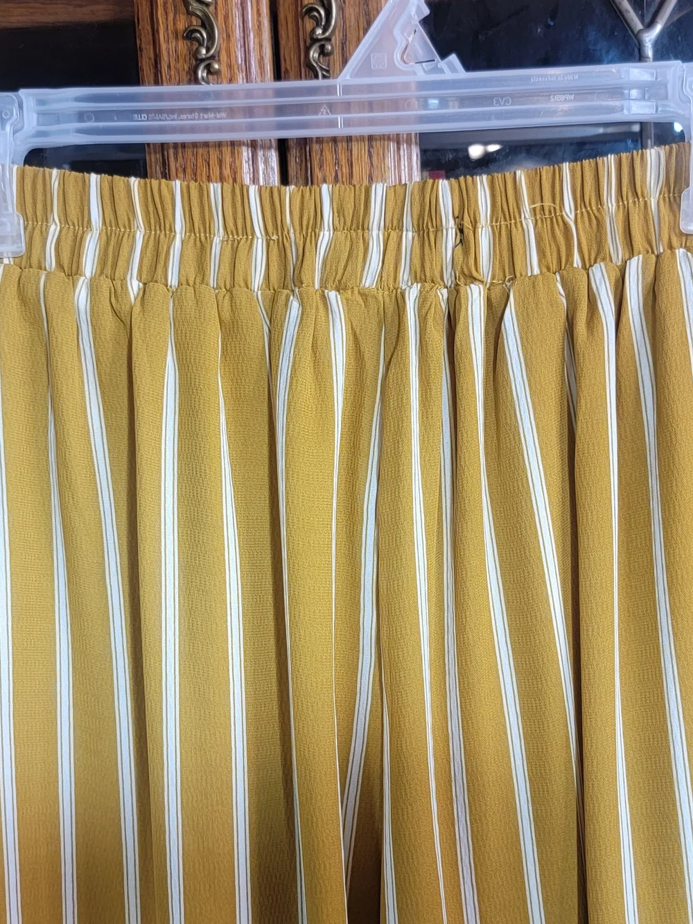 Doe & Rae Mustard Yellow Wide-Leg Striped Trousers Size Small